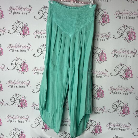 Mahina pants Hawaii Flowy Teal Pants crop capri buttons on side flowy comfy